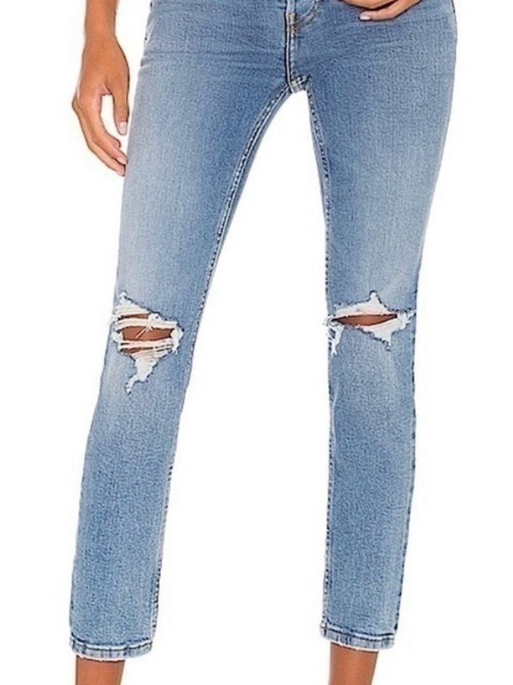 Re/Done Light Blue Distressed Cropped Skinny Jeans